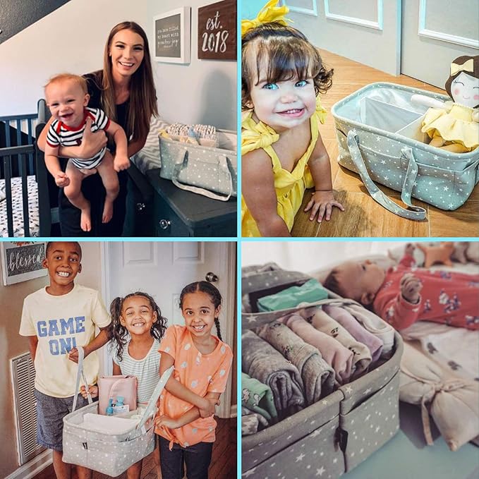 Baby Diaper Caddy Organizer - Baby Shower Basket | Large Nursery Storage Bin for Changing Table | Car Travel Tote Bag | Newborn Registry Must Have | Bonus Bottle Cooler | Gray