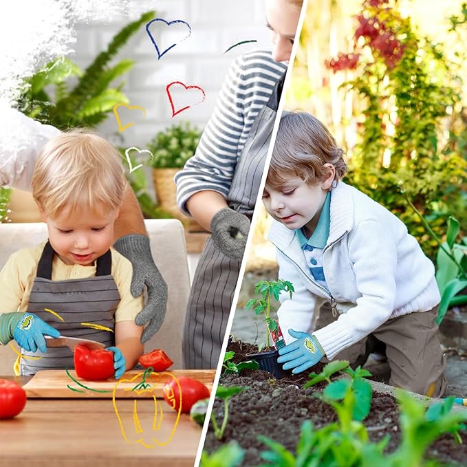 Schwer 2 Pairs MINI-KIDDO Kids Gardening Gloves MN1917, ANSI A6 Cut Resistant Kids Work Gloves, Kids Fishing Gloves, Food Grade Kids Gloves for Gardening, Wood Carving, Kitchen (XXS, 3–5 Years)