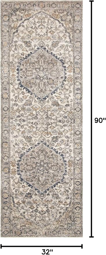 Loloi II Teagan Collection TEA-01 Natural/Lt. Grey 2'-8" x 7'-6", .25" Thick, Runner Rug, Soft, Durable, Neutral, Woven, Low Pile, Non-Shedding, Easy Clean, Living Room Rug