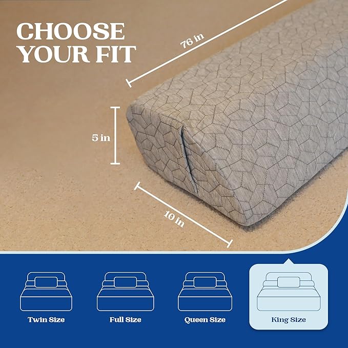 FeelAtHome Bed Gap Filler for King Bed | Bed Wedge Pillow for Headboard to Close The Gap (0-8") Between Headboard and Mattress - King Size (76"x10"x5")