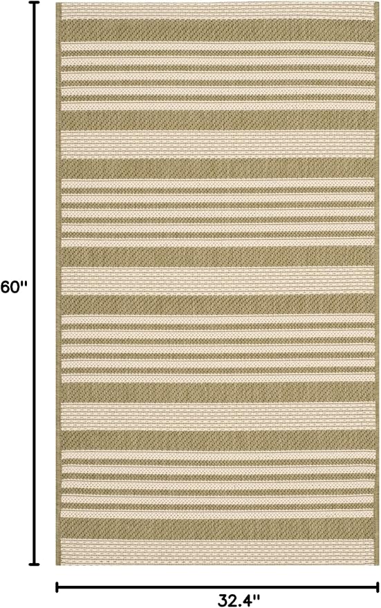 SAFAVIEH Courtyard Collection Accent Rug - 2'7' x 5', Green & Beige, Stripe Design, Non-Shedding & Easy Care, Indoor/Outdoor & Washable-Ideal for Patio, Backyard, Mudroom (CY6062-244)
