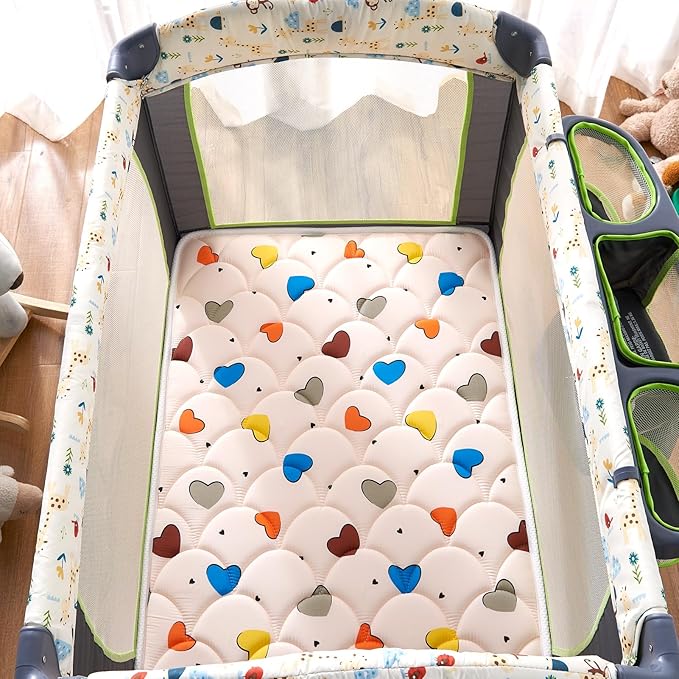 Pack and Play Mattress - 38" x 26"- Premium Cotton Fabric Playpen Mattresses, Safety Reinforced Play Yard Mattress - Fits for Graco & Baby Trend & Pamo Babe Playard, Firm Support and Comfort Foam