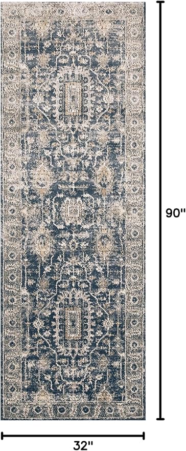 Loloi II Teagan Collection TEA-03 Denim/Pebble 2'-8" x 7'-6", .25" Thick, Runner Rug, Soft, Durable, Neutral, Woven, Low Pile, Non-Shedding, Easy Clean, Living Room Rug