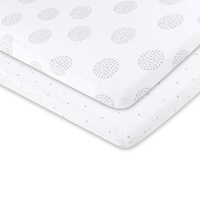 Ely's & Co. Bassinet Sheet 100% Combed Jersey Cotton 2 Pack Unisex for Baby Girl and boy - Grey Dottie Design