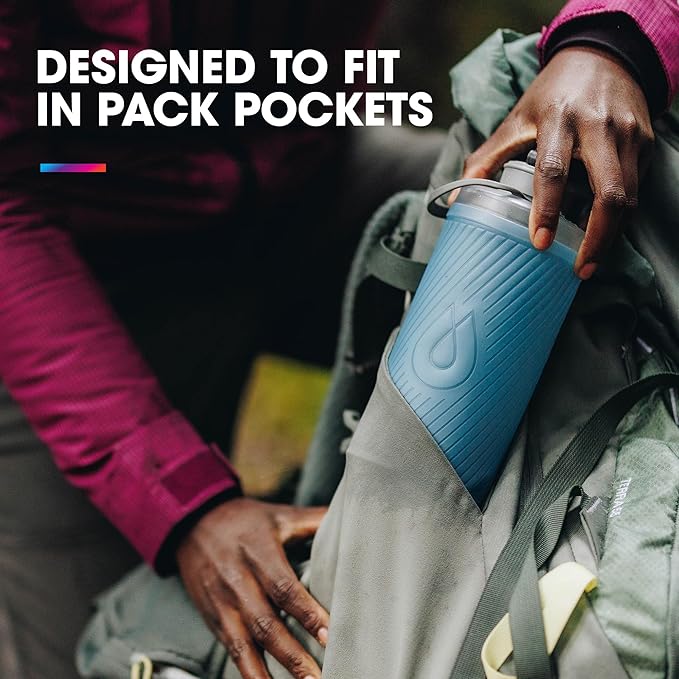 Hydrapak Flux - Collapsible Backpacking Water Bottle (1 Liter) - BPA Free, Ultra Light, Spill-Proof Twist Cap - Tahoe Blue