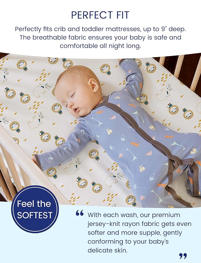 TotAha Crib Sheets for Boys Girls, Premium Soft Crib Mattress Fitted Sheet, Super Stretchy Jersey Knit Baby Sheets, Silky Comfort Baby Bed Sheets 28x52x9 Extra Deep Pocket, 2 Pack (Cute Deer & Sheep)