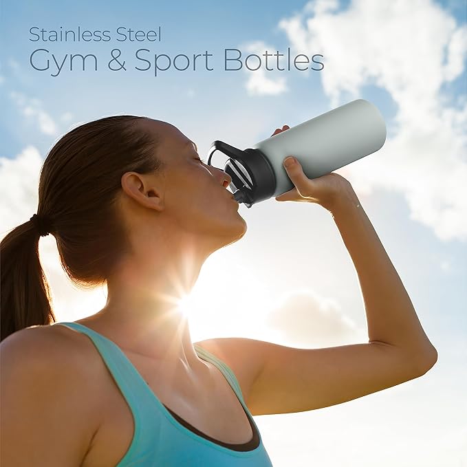 SipX™ Triple-Insulated Stainless Steel Water Bottle 25oz. With 3 Lids, BPA-Free Reusable Insulated Water Bottle Keeps Cold 24 Hours, Metal Water Bottle Made Of Sustainable Material For Hiking & Biking