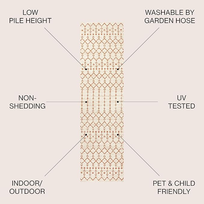 JONATHAN Y SMB108O-210 Ourika Moroccan Geometric Textured Weave Indoor Outdoor Runner Rug, Bohemian Rustic Scandinavian Easy Cleaning,Bedroom,Kitchen,Backyard,Patio,Non Shedding, Cream/Orange, 2 X 10