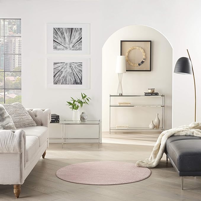 Nourison Essentials Indoor/Outdoor Pink 4' x Round Area Rug, Easy Cleaning, Non Shedding, Bed Room, Living Room, Dining Room, Backyard, Deck, Patio (4 Round)