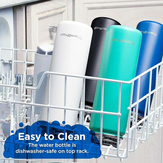 ThermoProof Hot & Cold Insulated Stainless Steel Water Bottle, Durable Leak Proof Gym Bottles for Men, Women & Kids, Double Walled Vacuum Bottles - 2 Lids (White, 22oz)