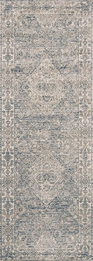 Loloi II Teagan Collection TEA-04 Sky/Natural 2'-8" x 10'-6", .25" Thick, Runner Rug, Soft, Durable, Neutral, Woven, Low Pile, Non-Shedding, Easy Clean, Living Room Rug