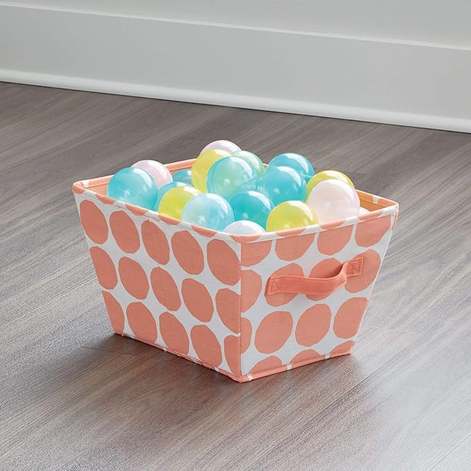 iDesign Dot Fabric Storage Bin, Angled Medium Basket Container with Dual Side Handles for Closet, Bedroom, Toys, Nursery - Coral