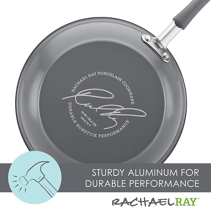 Rachael Ray - 16802 Rachael Ray Cucina Nonstick Cookware Pots and Pans Set, 12 Piece, Sea Salt Gray & Cook + Create Nonstick Stovetop Griddle/Grill Pan, Square, 11 Inch, Gray