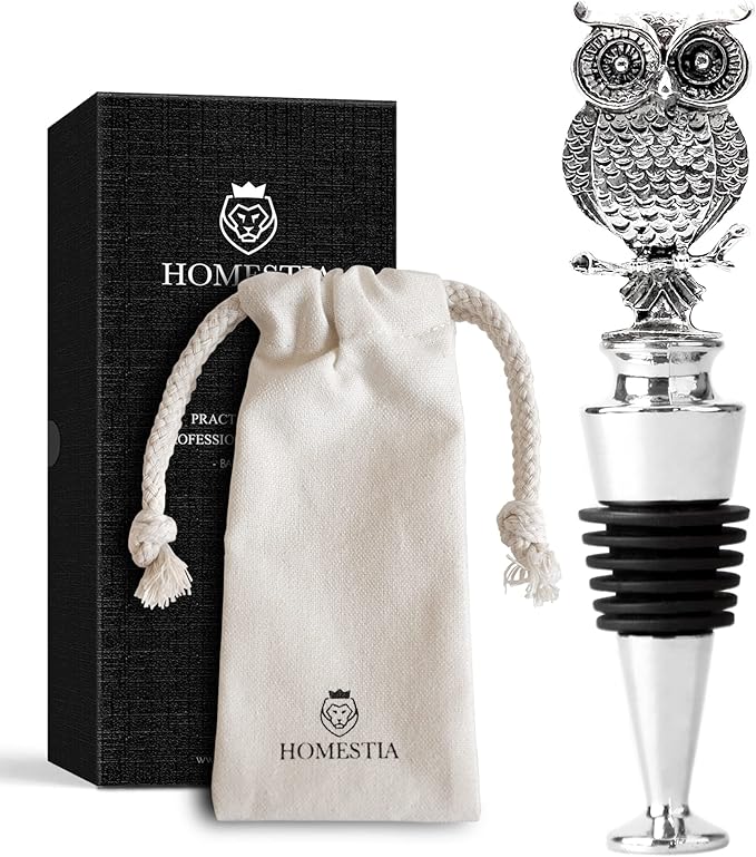 Homestia Wine Bottle Stoppers for Glass Bottles, Owl Bottle Stopper Reusable Wine Corks Wine Tool, Zinc-Alloy Silicone Wine Stoppers, Wine Toppers with Decors