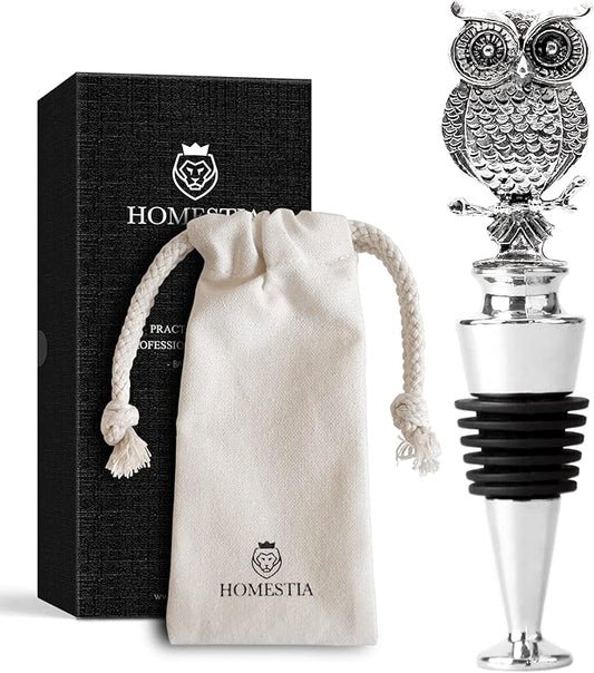 Homestia Wine Bottle Stoppers for Glass Bottles, Owl Bottle Stopper Reusable Wine Corks Wine Tool, Zinc-Alloy Silicone Wine Stoppers, Wine Toppers with Decors
