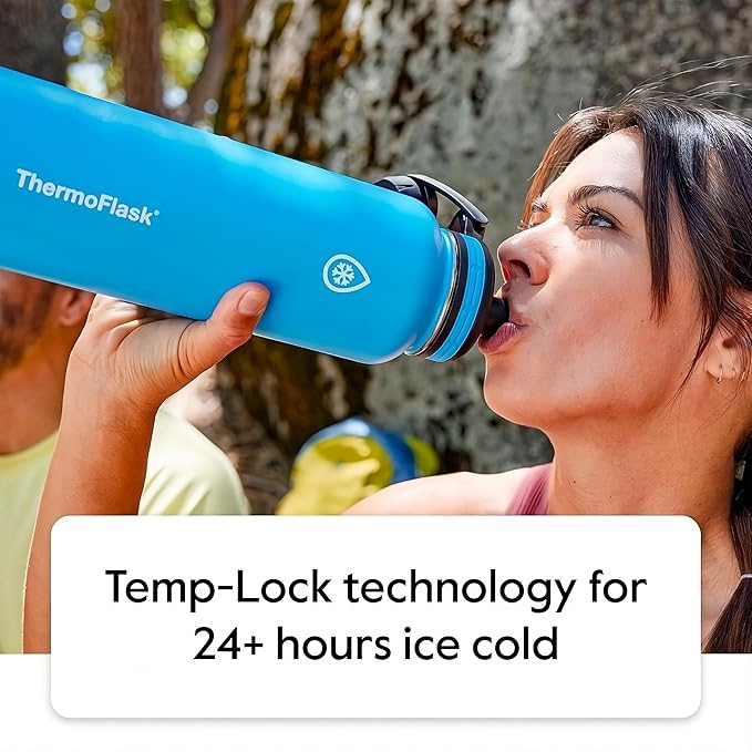 ThermoFlask 24 oz Double Wall Vacuum Insulated Stainless Steel 2-Pack of Water Bottles, Black/Malachite