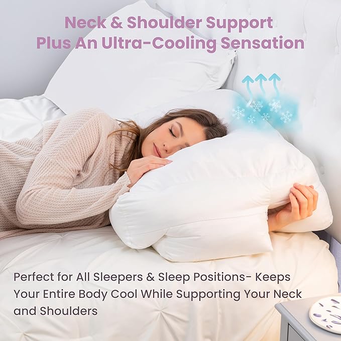 Insert Topper, Firm Cooling Gel / 80D Memory Foam for Sleeping That Stays Cold. Thin for Stomach Sleeper. Ergonomic, Orthopedic Neck U Shaped Cutout. Firm High-Density Layer Support