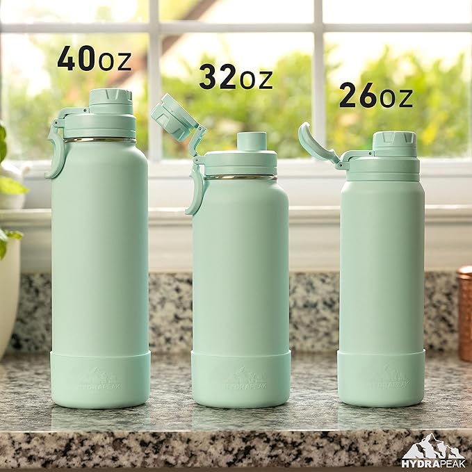 Hydrapeak 26oz Sport Insulated Water Bottle with Chug Lid, Leak & Spill Proof, Keeps Drinks Cold for 24 Hours, Hot for 12 Hours, Premium Stainless Steel Water Bottles (26oz, Ice)