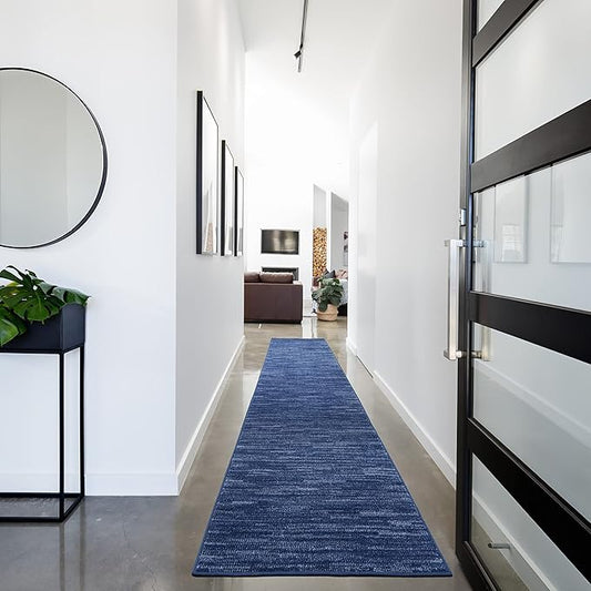 Nourison Essentials Indoor/Outdoor Navy Blue 2'2" x 18 Area Rug, Easy Cleaning, Non Shedding, Bed Room, Living Room, Dining Room, Backyard, Deck, Patio (2x18)