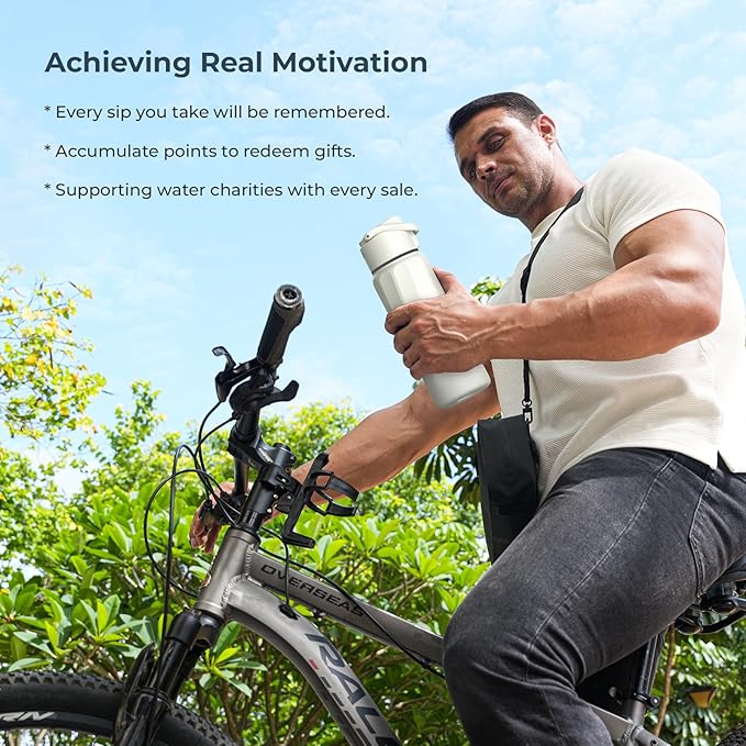 Smart Water Bottle with Reminder to Drink Water - Double Wall Vacuum Insulated Water Bottle Stainless Steel, Wide Mouth 32 oz Water Bottles with Leak-proof Lockable Lid, Water Intake Tracker - White