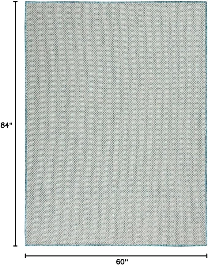 Nourison Courtyard 60" x 84" Fabric Indoor/Outdoor Rug in Ivory Aqua