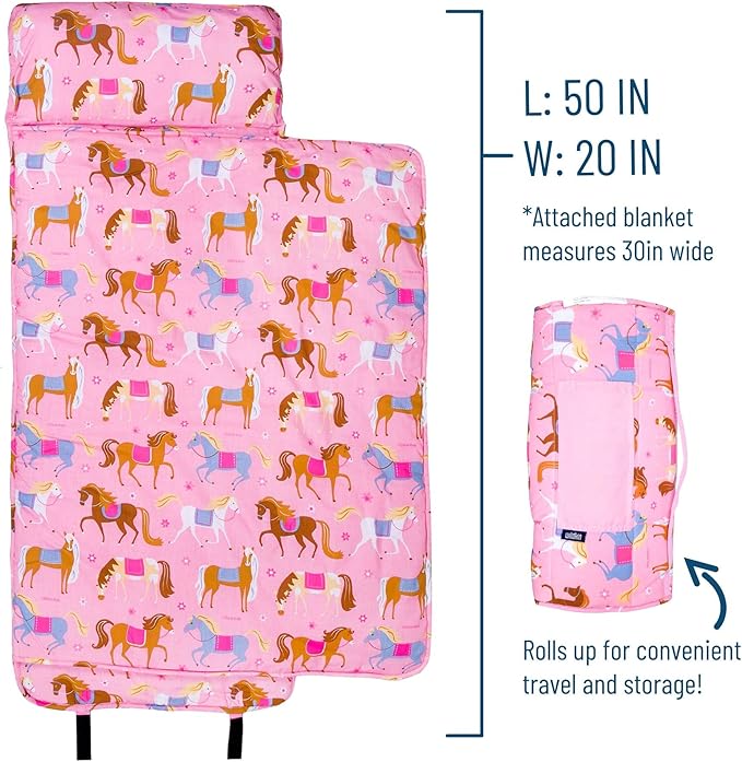 Wildkin Original Nap Mat with Reusable Pillow for Boys & Girls, Ideal for Sleepovers, Equipped with Hook & Loop Fastener, Made from Cotton Blend Materials - Nap Mat for Kids