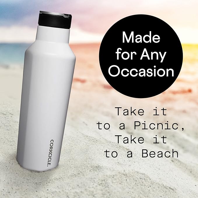 Corkcicle Sport Canteen Insulated Tumbler, Gloss White, 20 oz – Reusable Water Bottle Keeps Beverages Cold for 25 Hours & Hot 12 Hours – Cupholder Friendly Tumbler with Screw-On Cap