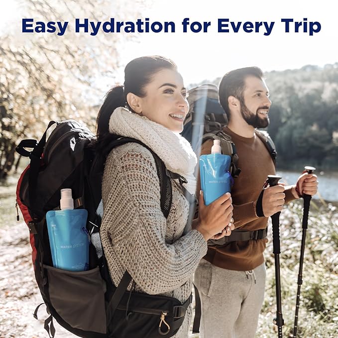 Membrane Solutions 23oz Collapsible Water Bottle for Water Filter Straw, Reusable Water Pouch with Carabiner and Measurement, Foldable Water Container Bag for Hiking Camping Travel Emergency