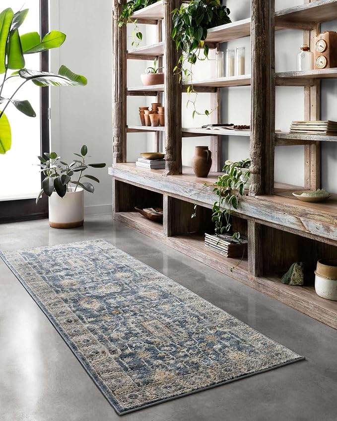 Loloi Teagan Collection 9'-9" x 13'-6" Area Rug in Denim/Pebble - Large, Soft Neutral Rug, High-Traffic for Living Room, Bedroom, Home Office, Dining Area