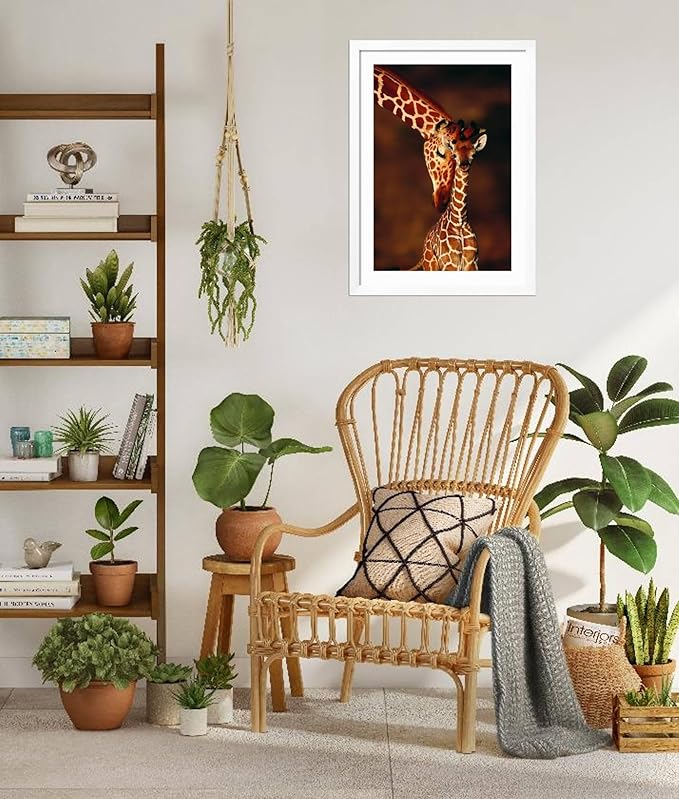 Framed Wall Art Prints Giraffe and Baby by Lantern Press, Animals Decor, 24" x 36", White Frame with White Mat