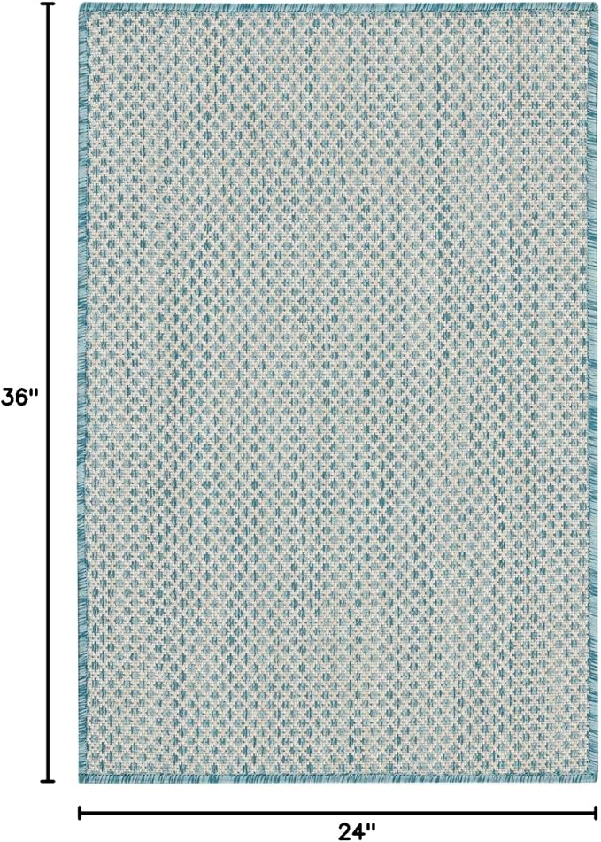 Nourison Courtyard Modern Ivory Aqua 2' x 3' Area Rug, Easy Cleaning, Non Shedding, Bed Room, Living Room, Dining Room, Kitchen (2x3)