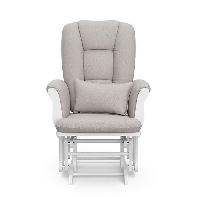 Storkcraft Tuscany Custom Glider and Ottoman with Free Lumbar Pillow (White/Taupe Swirl) - Cleanable Upholstered Comfort Rocking Nursery Chair with Ottoman