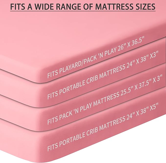 Pack and Play Sheets Fitted, 2 Pack Pack n Play Sheets for Graco Pack n Play Mattress, Unisex Playard Sheets for Boys Girls (Love & Pink, 38 X 26 Inch)