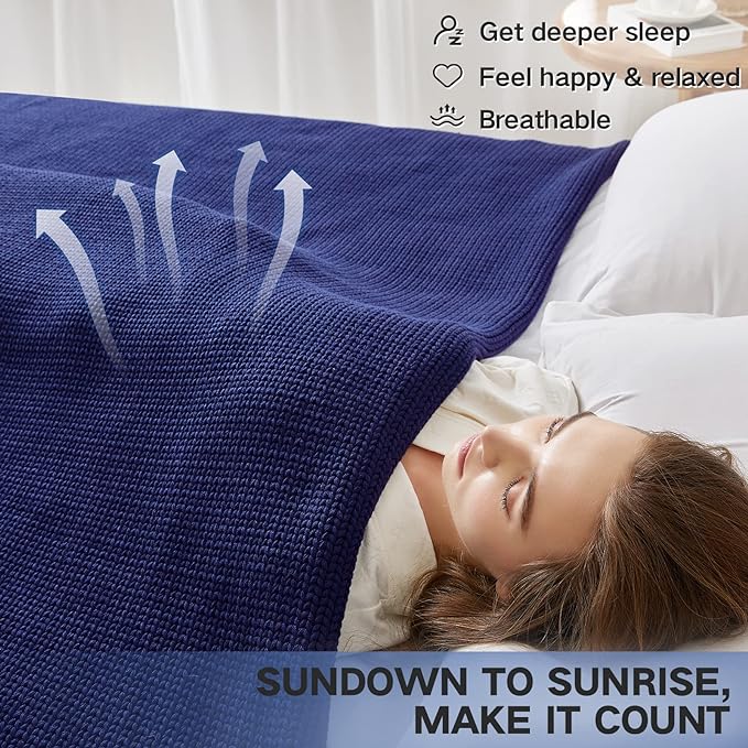 Knitted Weighted Blanket(Beige 50"x60" 5lbs),Home Décor Cooling Throw Blanket for Hot Sleepers,Hand Made Chunky Knit Heavy Blanket Use on Twin Size Bed