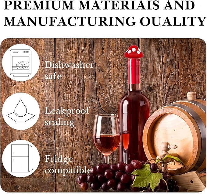 TOCCOOL4 Pack Wine Bottle Stoppers in Mushroom shape, Reusable Silicone Beverage Bottle Stopper, Beer Glass Bottle Sealer Stoppers