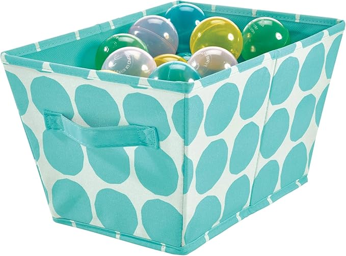 iDesign Dot Fabric Storage Bin, Angled Medium Basket Container with Dual Side Handles for Closet, Bedroom, Toys, Nursery - Teal