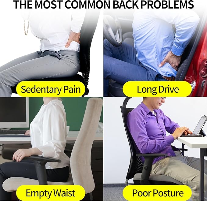 Lumbar Support Pillow for Office Chair,Memory Foam Back Lumbar Support Pillow,Relieve Back Pain,3D Breathable Fabric&Shoulder Strap Fixation,Back Support for Office Chair/Wheelchair/Car(Gray)