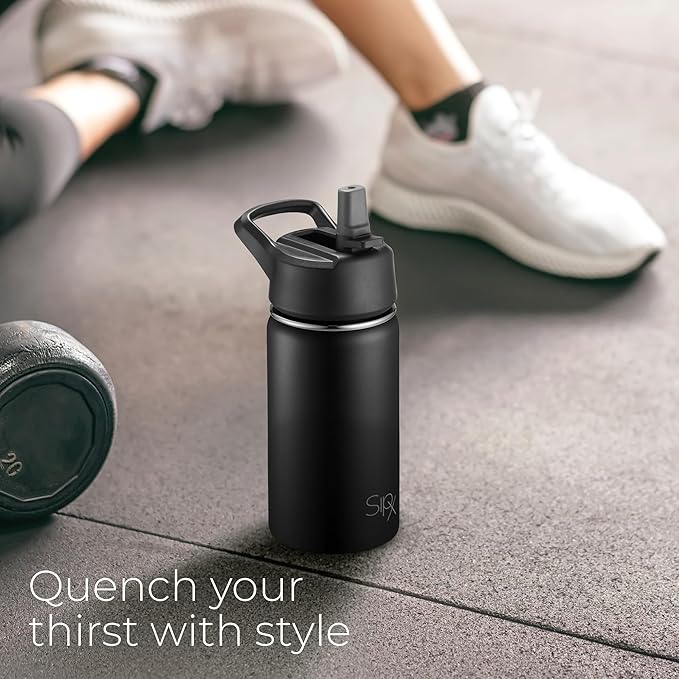 SipX™ Triple-Insulated Stainless Steel Water Bottle 18oz. With 3 Lids, BPA-Free Reusable Insulated Water Bottle Keeps Cold 24 Hours, Metal Water Bottle Made Of Sustainable Material For Hiking & Biking