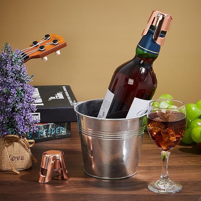 Tessco 12 Pcs Stainless Steel Champagne Stopper Reusable Bottle Sealer Wine Corker Champagne Cork Stopper with a Built in Sealing Plug Compact Champagne Saver Plug for Cava Prosecco (Rose Gold)