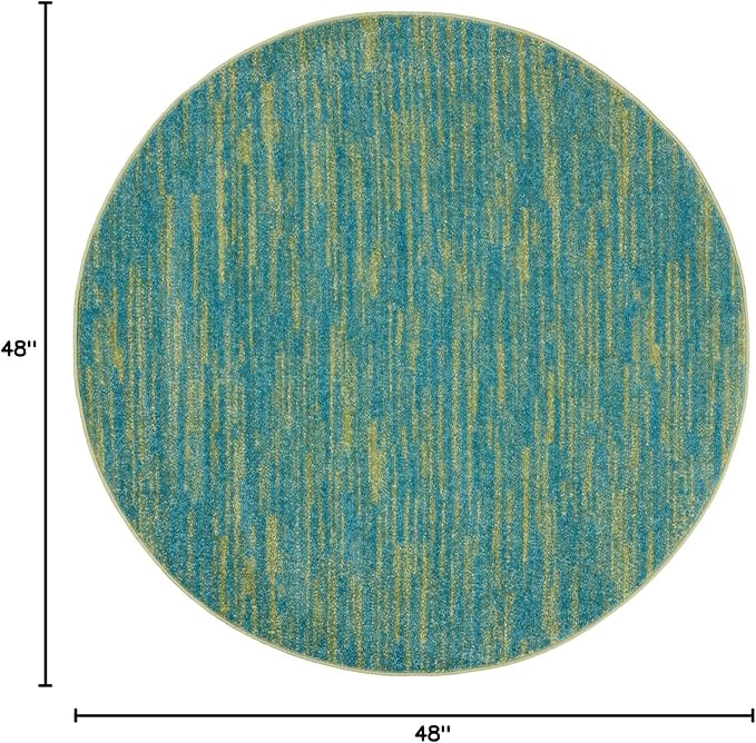 Nourison Essentials 4' x Round Blue Green Fabric Outdoor Area Rug (4' Round)
