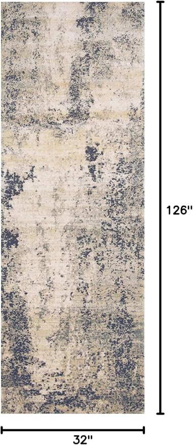 Loloi II Teagan Collection TEA-07 Natural/Denim 2'-8" x 10'-6", .25" Thick, Runner Rug, Soft, Durable, Neutral, Woven, Low Pile, Non-Shedding, Easy Clean, Living Room Rug