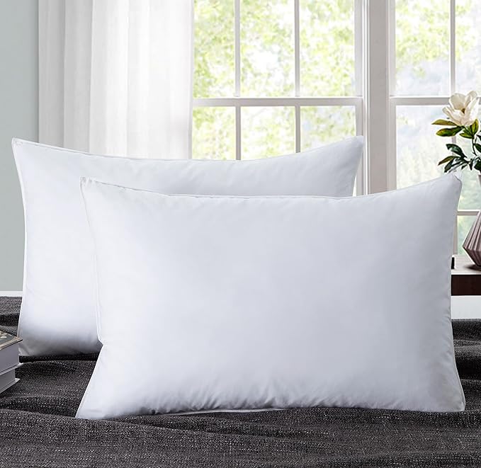 Feather Pillows with 100% Cotton Cover, Set of 2 Gusseted Bed Pillows for Sleeping, King Size