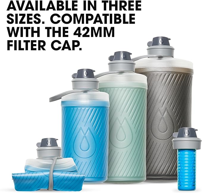 Hydrapak Flux - Collapsible Backpacking Water Bottle (1 Liter) - BPA Free, Ultra Light, Spill-Proof Twist Cap - Tahoe Blue