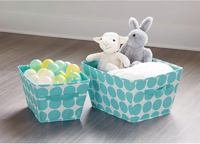 iDesign Dot Fabric Storage Bin, Angled Medium Basket Container with Dual Side Handles for Closet, Bedroom, Toys, Nursery - Teal