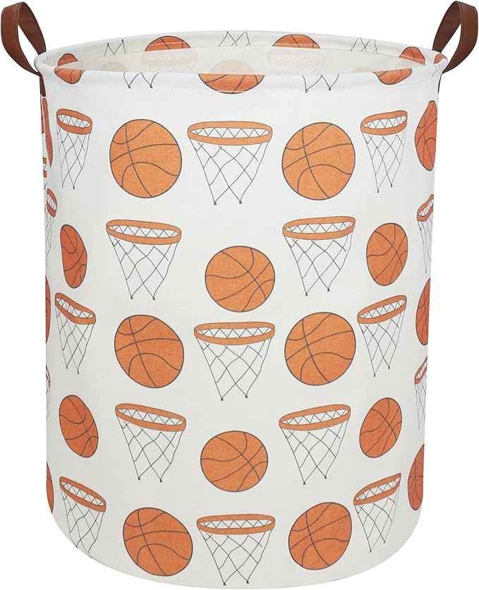 Kids Laundry Hamper,Canvas Basketball Laundry Basket Collapsible Boys Storage Baskets for Home,Office,Toy Organizer,Home Decor(basketball)