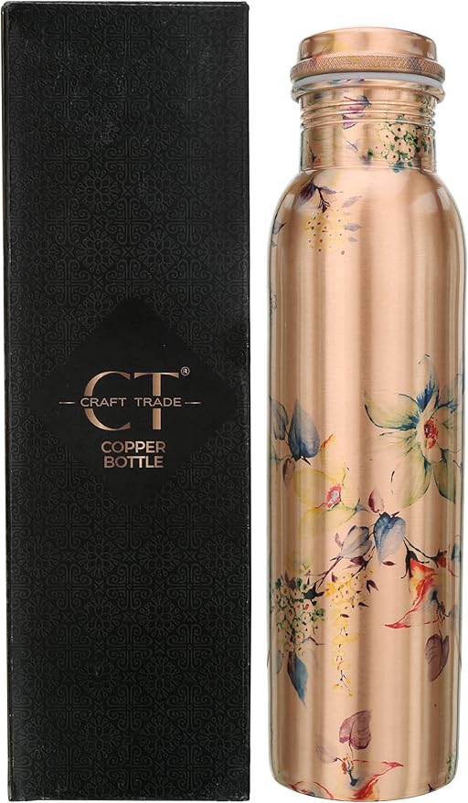 Copper Water Bottle Ayurvedic Copper Water Bottle for Drinking 32oz/ 1 Ltr Antique Carafe with lids Pure Copper Water Bottle for Gym, Office Hiking,Travel Outdoor Water Vessel