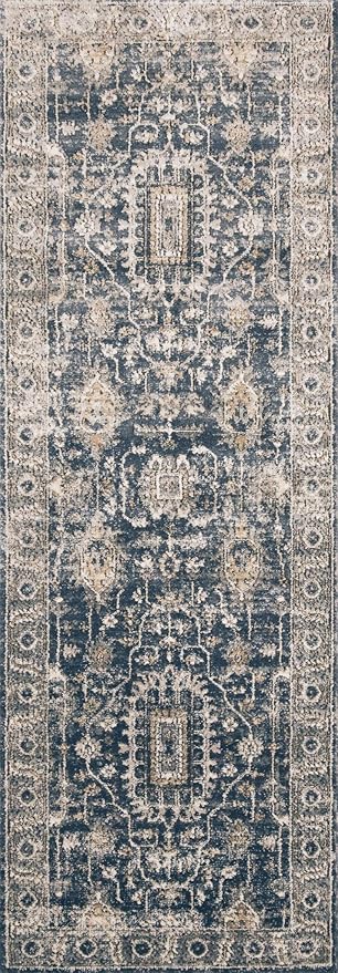 Loloi II Teagan Collection TEA-03 Denim/Pebble 2'-8" x 10'-6", .25" Thick, Runner Rug, Soft, Durable, Neutral, Woven, Low Pile, Non-Shedding, Easy Clean, Living Room Rug