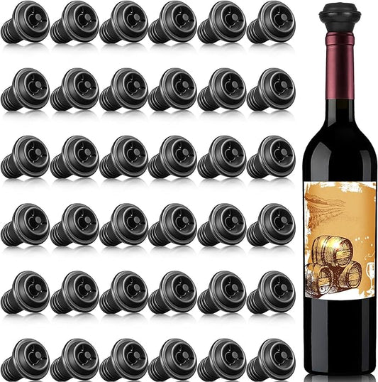 Honoson Wine Stopper Resealable Wine Pump Vacuum Stoppers Vacuum Wine Stopper Silicone Wine Saver Stoppers Practical Wine Saver Stoppers for Kitchen Supplies Wine Bottle Tools (Black, 36 Pieces)