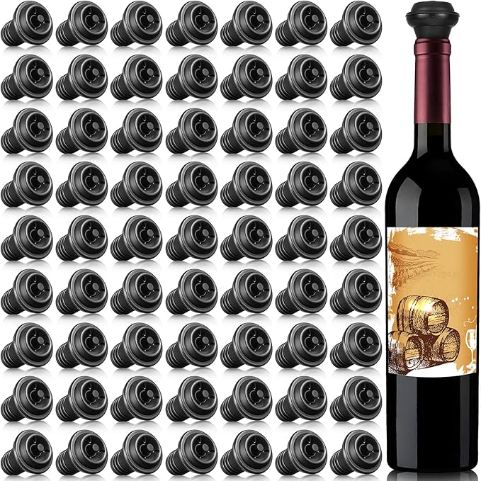 Honoson Wine Stopper Resealable Wine Pump Vacuum Stoppers Vacuum Wine Stopper Silicone Wine Saver Stoppers Practical Wine Saver Stoppers for Kitchen Supplies Wine Bottle Tools (Black, 100 Pieces)