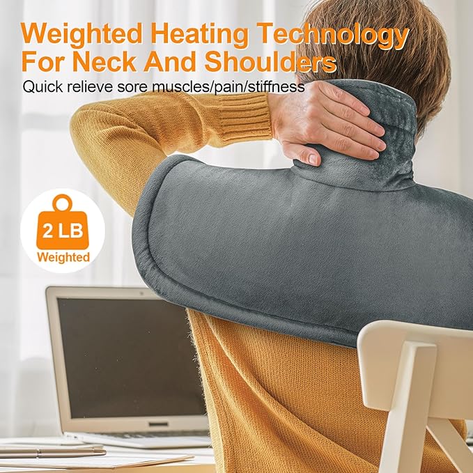 Heating Pad for Neck and Shoulders and Back, Christmas Birthday Gifts for Women Mom Mother, Weighted Neck Heating Pad for Back Pain Relief, Heating Pads Large, 6 Heat Settings 4 Auto-Off,17"x23" Gray